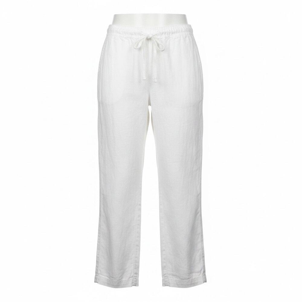 J. Jill Love Linen White 100% Linen Drawstring Pants Women Large Old Money Chic